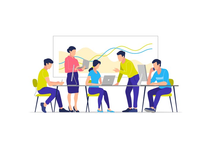 کارمندان در حال کار و برگزاری جلسه