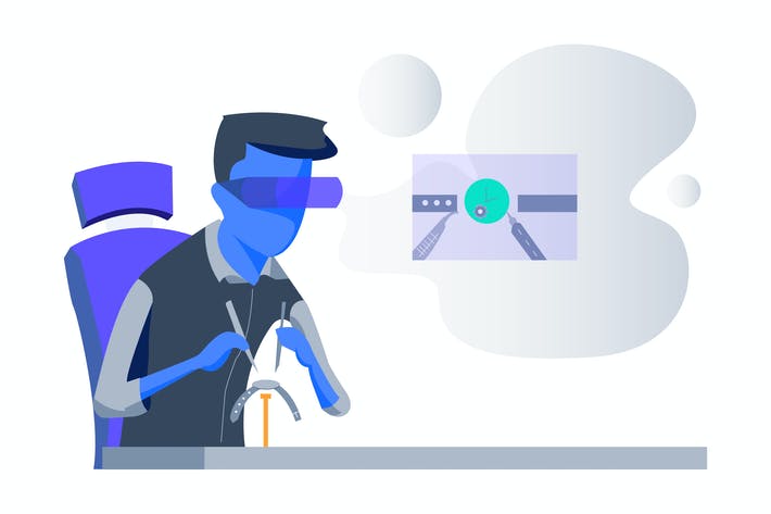 وکتور تعمیر کار در حال کار با واقعیت مجازی