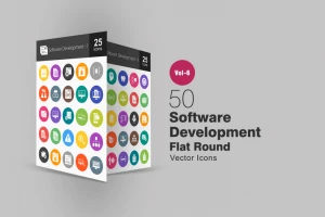 مجموعه 50 تایی از آیکن‌های گرد با موضوع طراحی و توسعه نرم افزار
