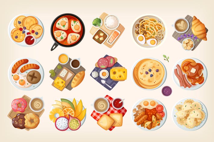 وکتور طرح ظرف صبحانه در کشور‌های مختلف