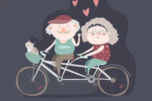 زوج مسن در حال سواری بر روی دوچرخه 2 نفره