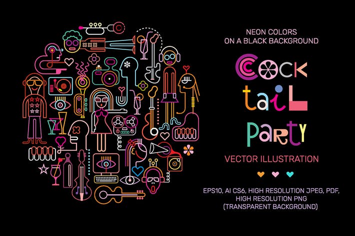 وکتور المان های موزیک و جشن با رنگ نئونی