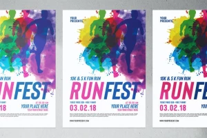 بروشور فستیوال جشنواره دو ماراتن با طرح پاشیده شدن رنگ