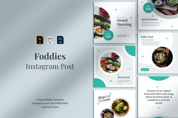 پکیج لایه باز فتوشاپ پست‌های اینستاگرام با موضوع غذا