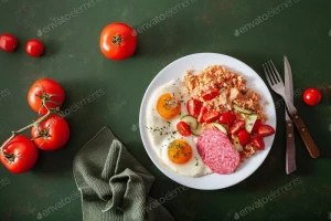 صبحانه رژیم غذایی کتوژنیک پالو شامل برنج ، گل کلم، تخم مرغ سرخ شده