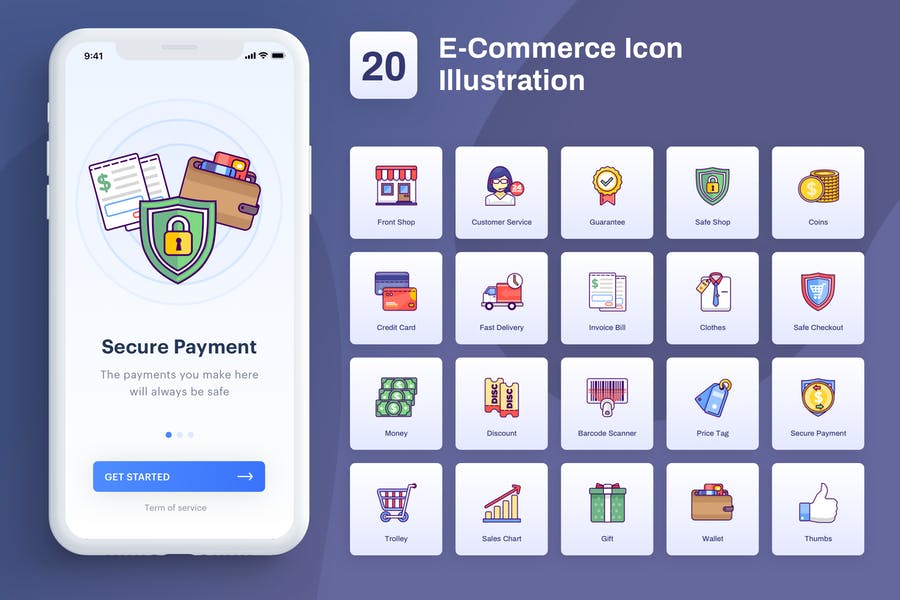 پکیج 20 آیکن مرتبط با تجارت الکترونیک و فروش اینترنتی