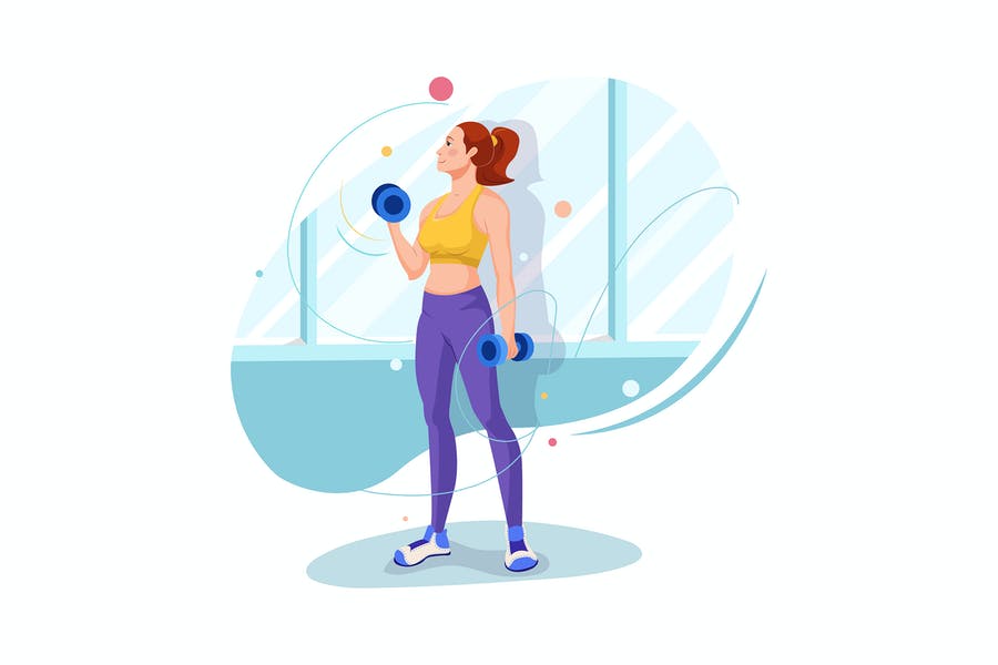 وکتور دختری در حال ورزش با دمبل وکتور دختری در حال ورزش با دمبل