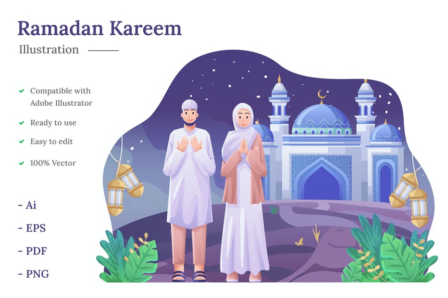 وکتور آماده طرح زن و مرد در ماه رمضان