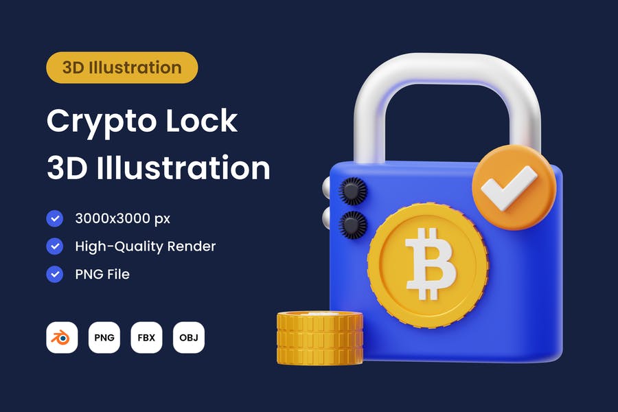 آیکن سه بعدی قفل ارز دیجیتال و بیت کوین