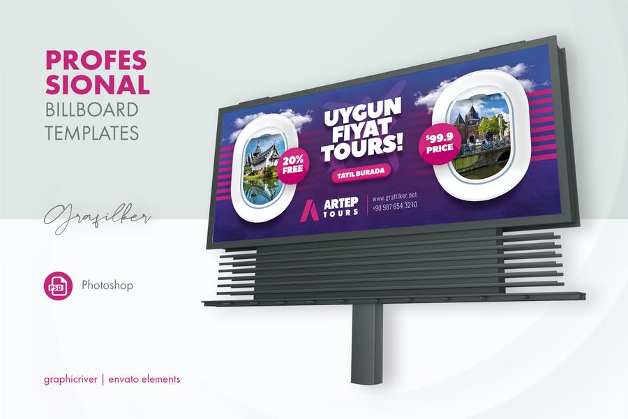 طرح لایه باز بیلبورد تور مسافرتی