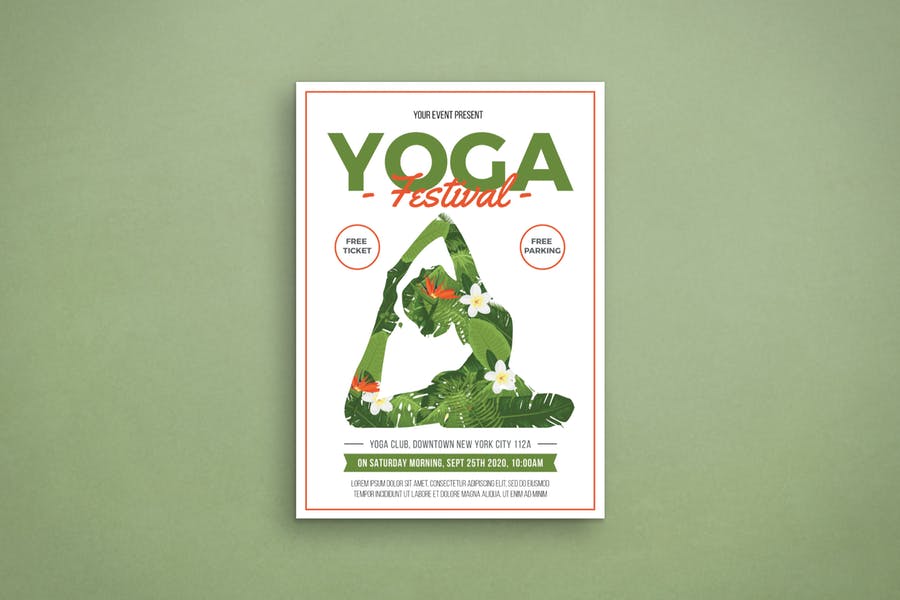 طرح پوستر سبز رنگ برای کلاس یوگا