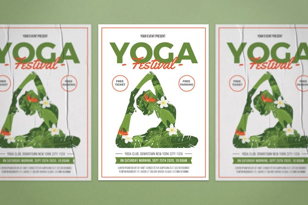 طرح پوستر سبز رنگ برای کلاس یوگا