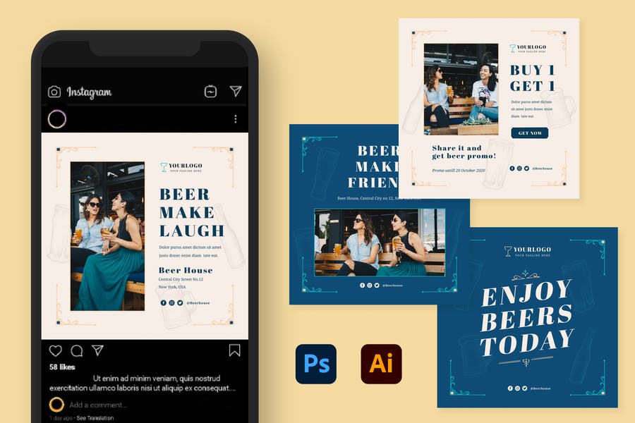 قالب پست اینستاگرام مینیمال سورمه‌ای