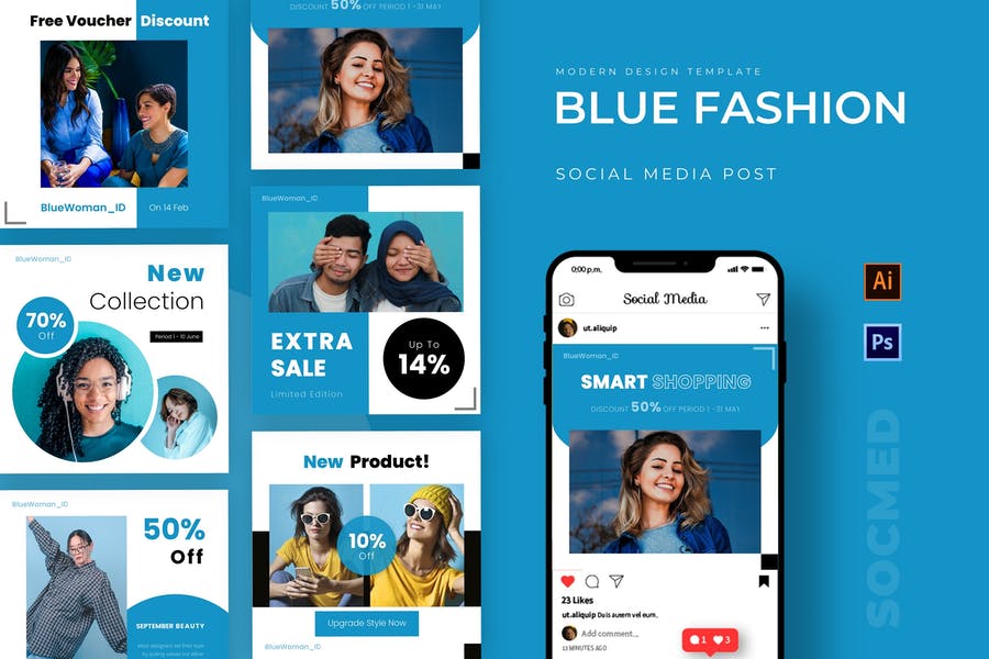 پست اینستاگرام فشن با تم آبی