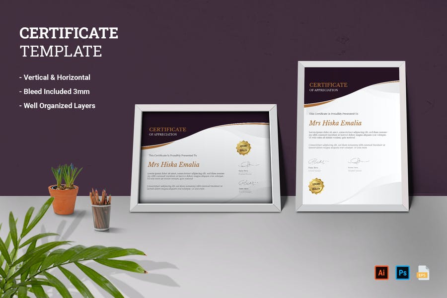 طرح گواهینامه به صورت افقی و عمودی