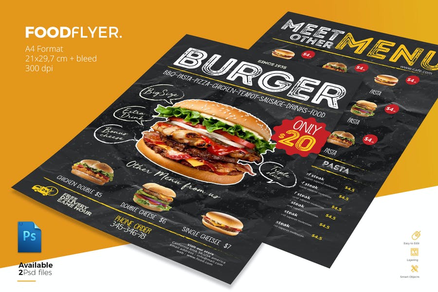 فایل لایه باز منوی دو طرفه فست فود