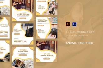طرح پست اینستاگرام و شبکه‌های اجتماعی مراقبت از حیوانات خانگی