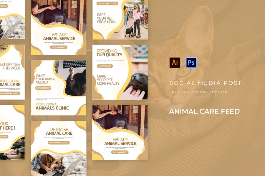 طرح پست اینستاگرام و شبکه‌های اجتماعی مراقبت از حیوانات خانگی